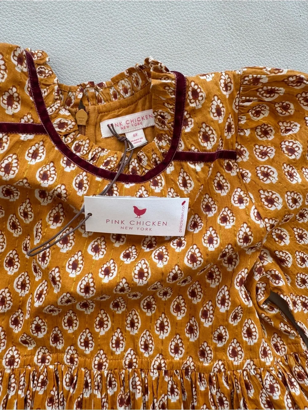 NWT Pink Chicken Inca Tear Drop Mustard Charlie Dress w/ Sparkly Thread Size 6